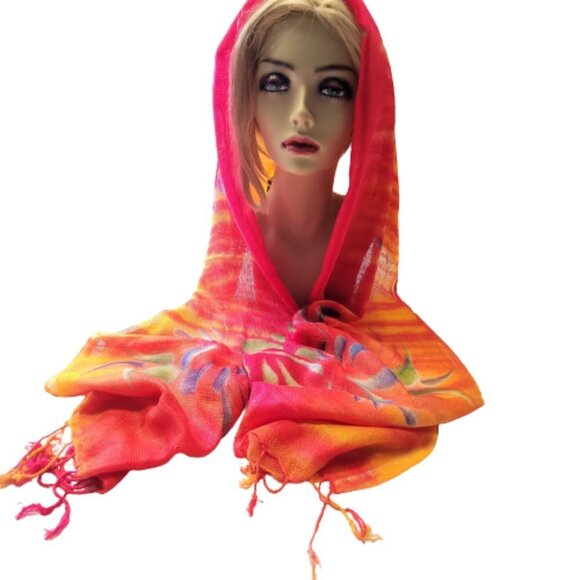 Orange Red and Yellow Rectangular Soft Light Scarf - Picture 1 of 10